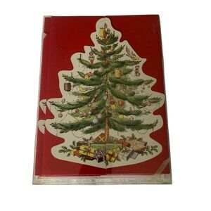 Spode Vintage Die Cut Red and Green Christmas Tree Card Set